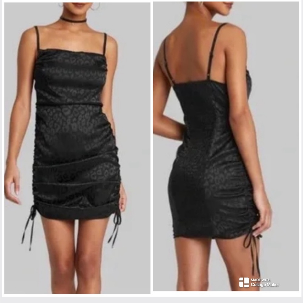 Women's Sleeveless Ruched Side Bodycon Mini Dress - Wild Fable Black Satin